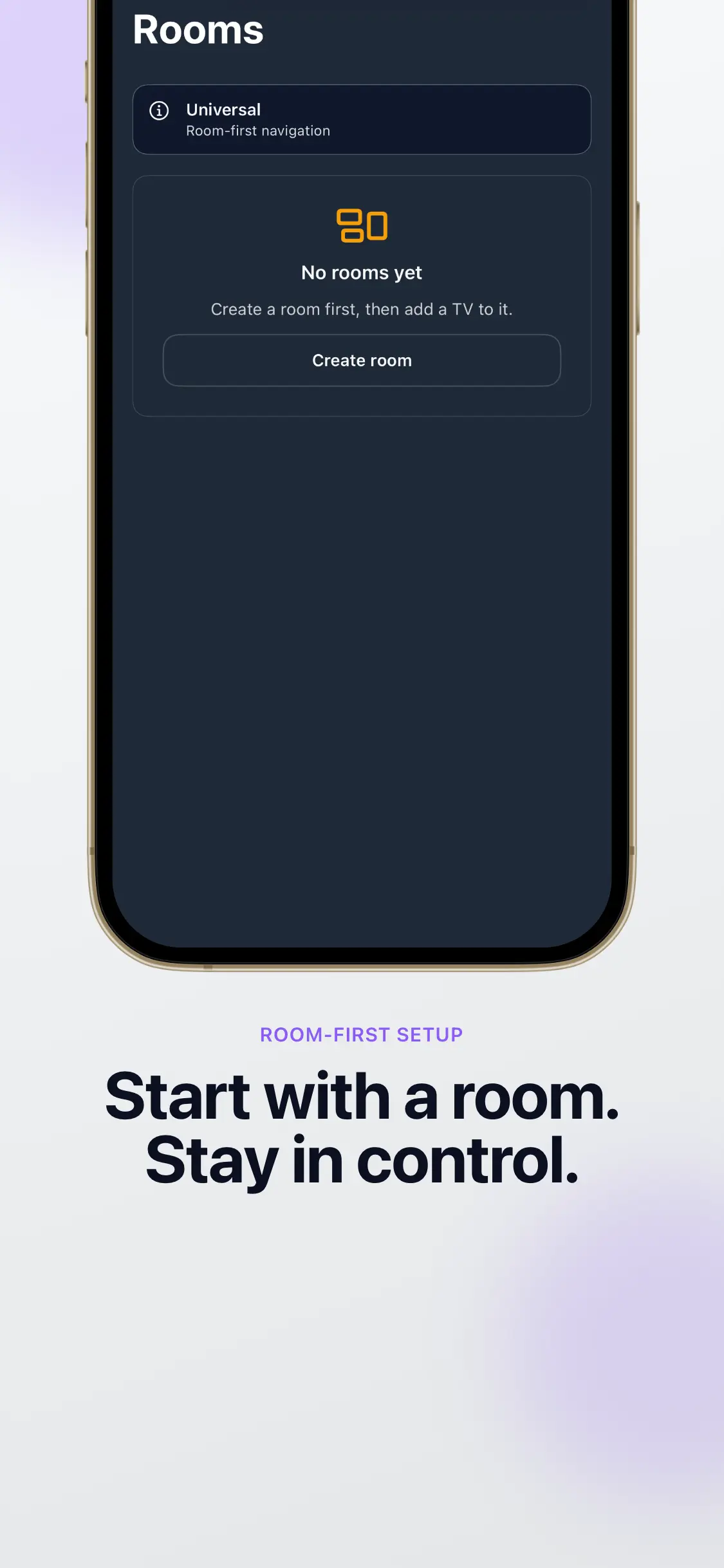 Remote Control room-first setup screen for creating a room
