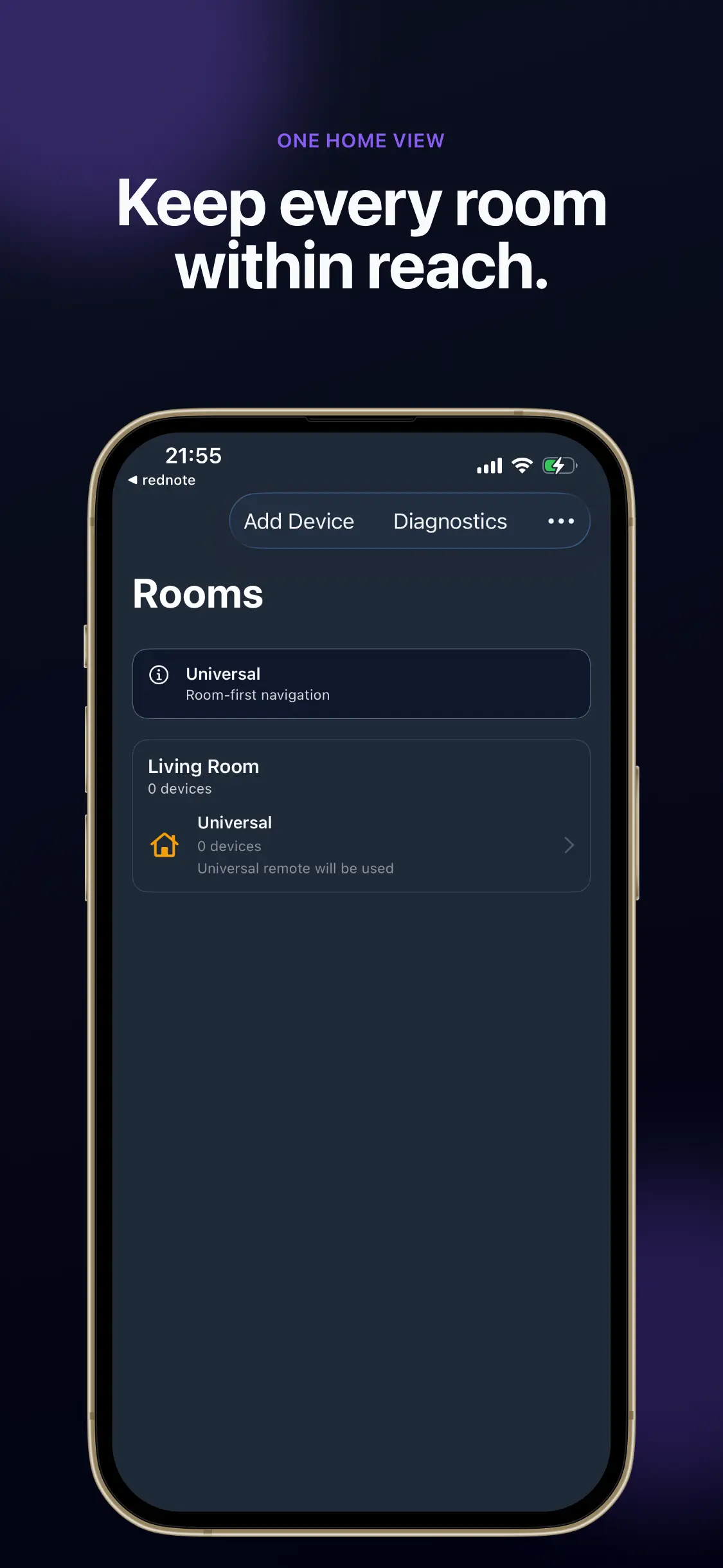 Remote Control home view showing a Living Room and device overview