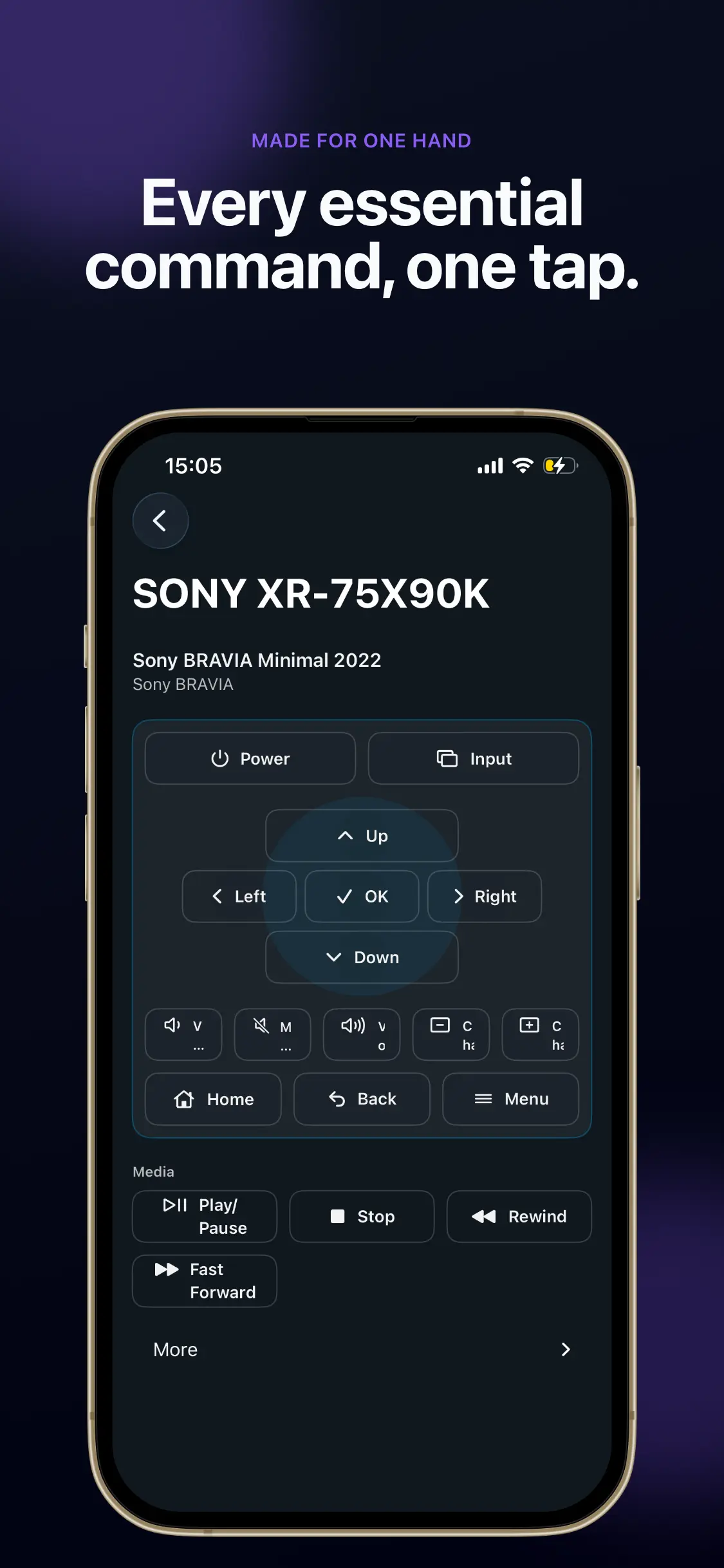 Remote Control one-hand Sony TV remote with essential controls